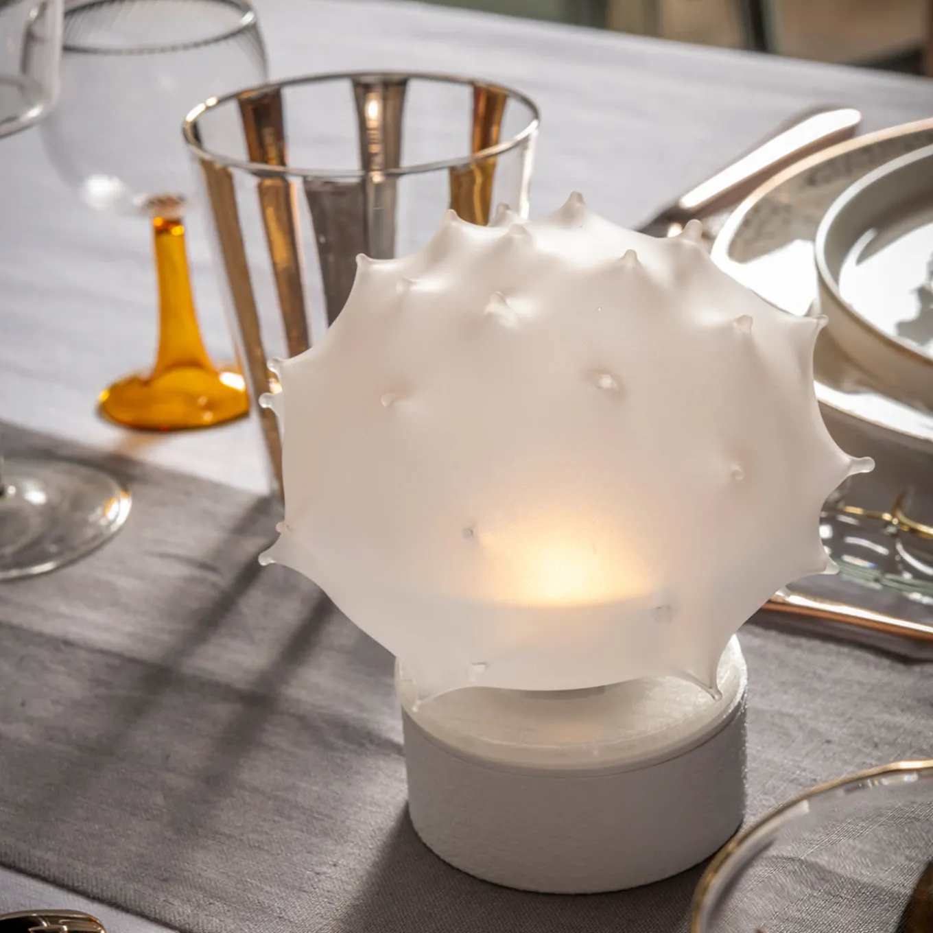 Lampada da Tavolo a LED Grande in Vetro Trilli Riccio