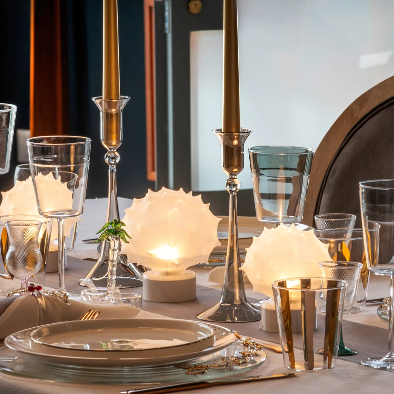 Lampada da Tavolo a LED Grande in Vetro Trilli Riccio