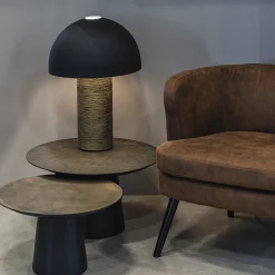 Lampada da tavolo Fungo in metallo nero e resina spazzolata bronzo