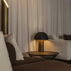 Lampada da tavolo Fungo in metallo nero e resina spazzolata bronzo