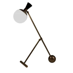 Lampada da tavolo Igloo in ottone brunito con sfera in vetro opaco