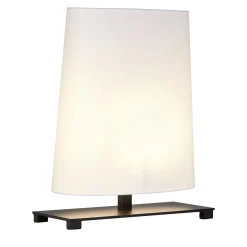 Lampada da tavolo ovale nera opaca con paralume in cotone bianco