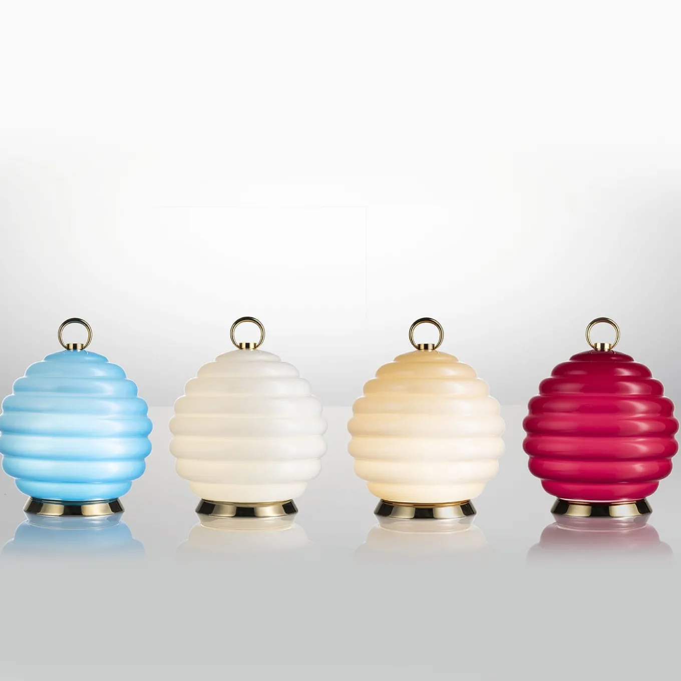 Lampada da tavolo ricaricabile in vetro di Murano blu Gran Deco Light