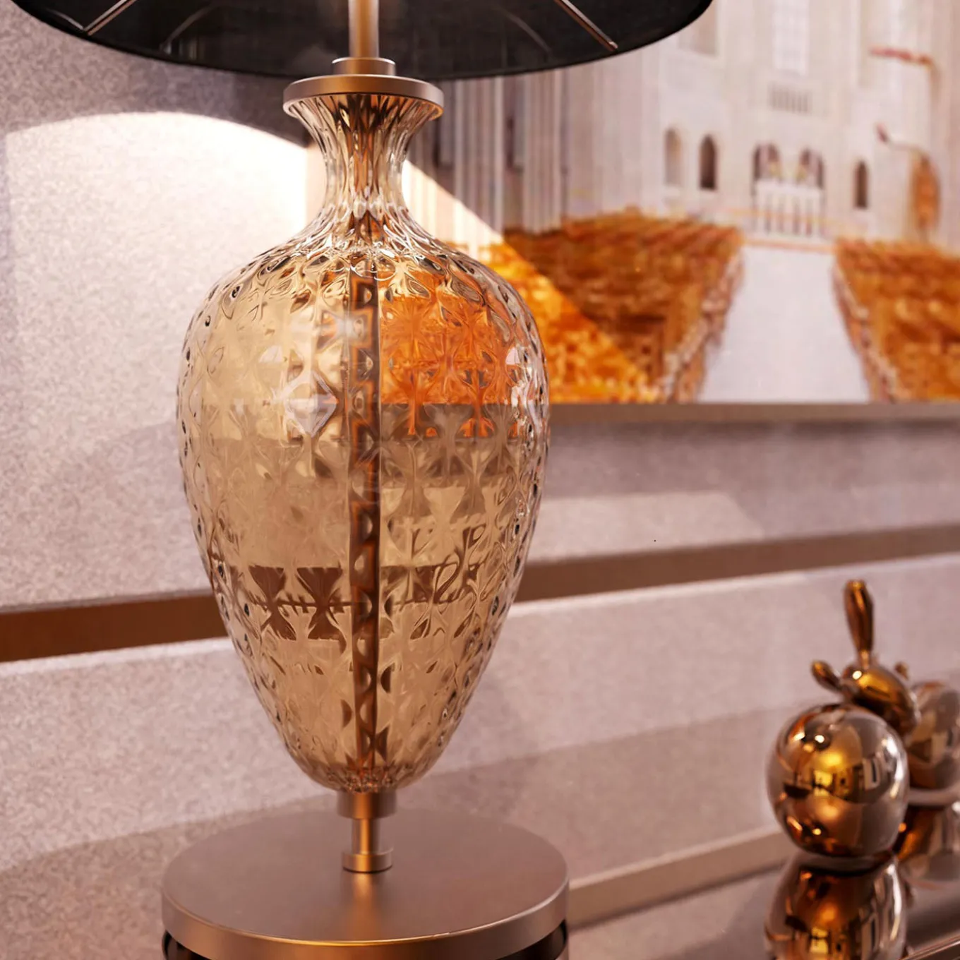 Lampada da tavolo Vivaldi in vetro di Murano color ambra