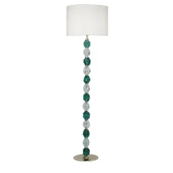 Lampada da terra Charme in vetro trasparente e acquamarina con paralume avorio