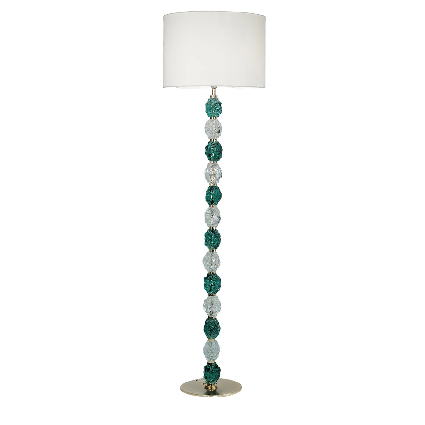 Lampada da terra Charme in vetro trasparente e acquamarina con paralume avorio