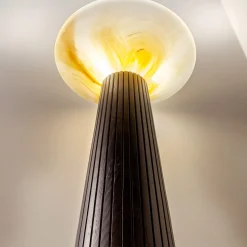 Lampada da Terra Cono in Legno Nero e Vetro di Murano