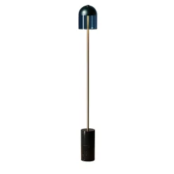 Lampada da Terra Doma in Ottone Brunito Scuro e Vetro Blu