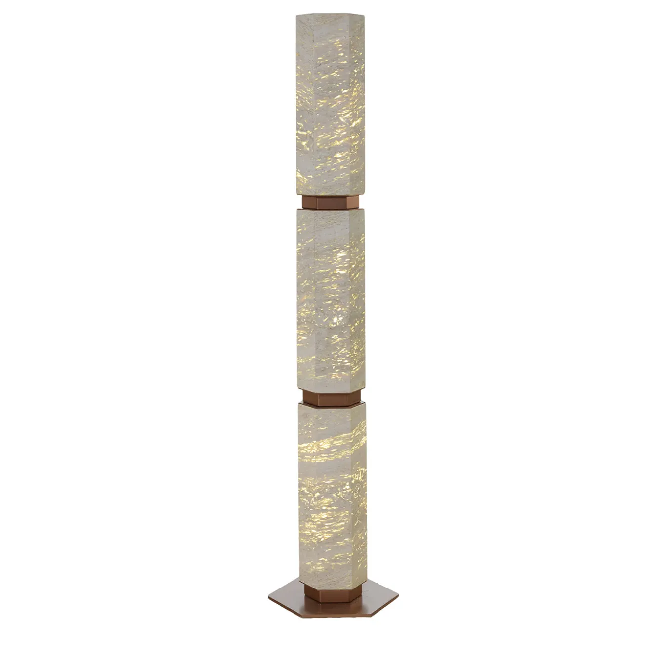 Lampada da terra esagonale retroilluminata Eternal in marmo travertino di Bebo & Angel