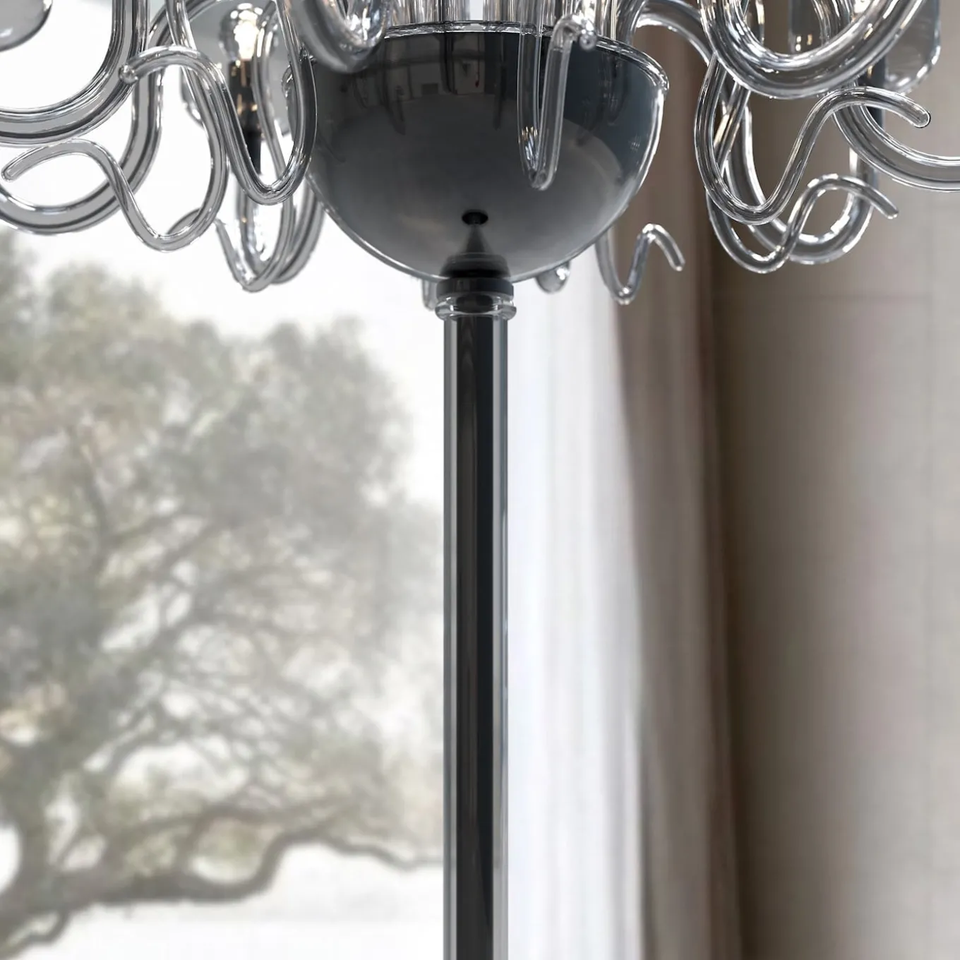 Lampada da terra Raffaello a 8 luci in vetro di Murano color grigio