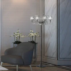 Lampada da terra Raffaello a 8 luci in vetro di Murano color grigio