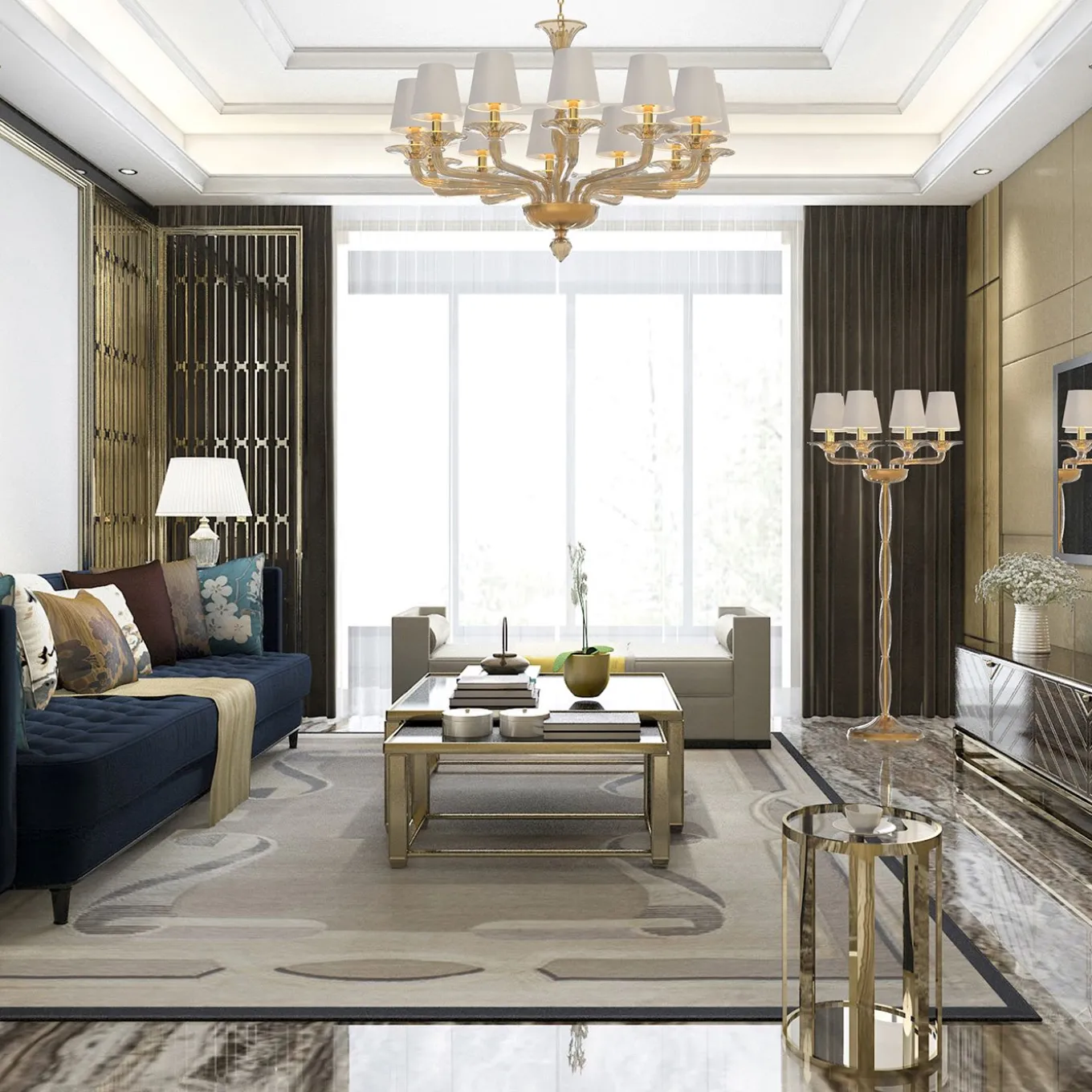 Lampada da terra Tiziano a 8 luci in vetro di Murano color Fumè