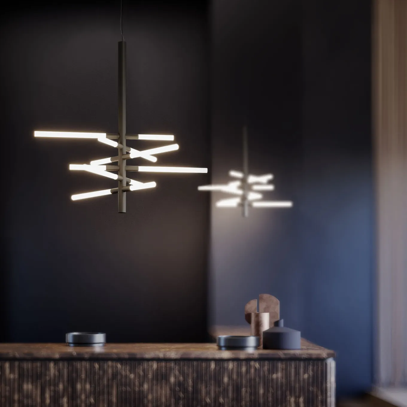 Lampadario A Sospensione Bianca Double In Nero Opaco