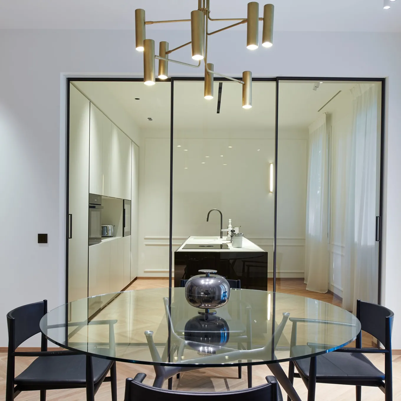 Lampadario Bukè S8 a 6 Luci in Ottone con Finitura Dorata