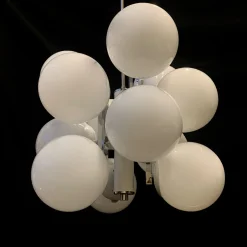 Lampadario cromato a 12 luci Stilnovo