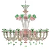 Lampadario floreale in vetro soffiato verde rosa di Calle Montesanto