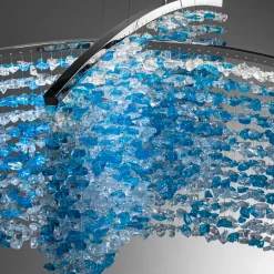 Lampadario in vetro di Murano blu con pietre