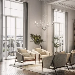 Lampadario Isabel a 8 Luci in Vetro Soffiato Trasparente e Metallo Cromato