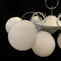 Lampadario Stilnovo a 9 luci cromate
