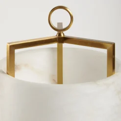 Lanterna Lampada da tavolo in alabastro bianco e ottone satinato