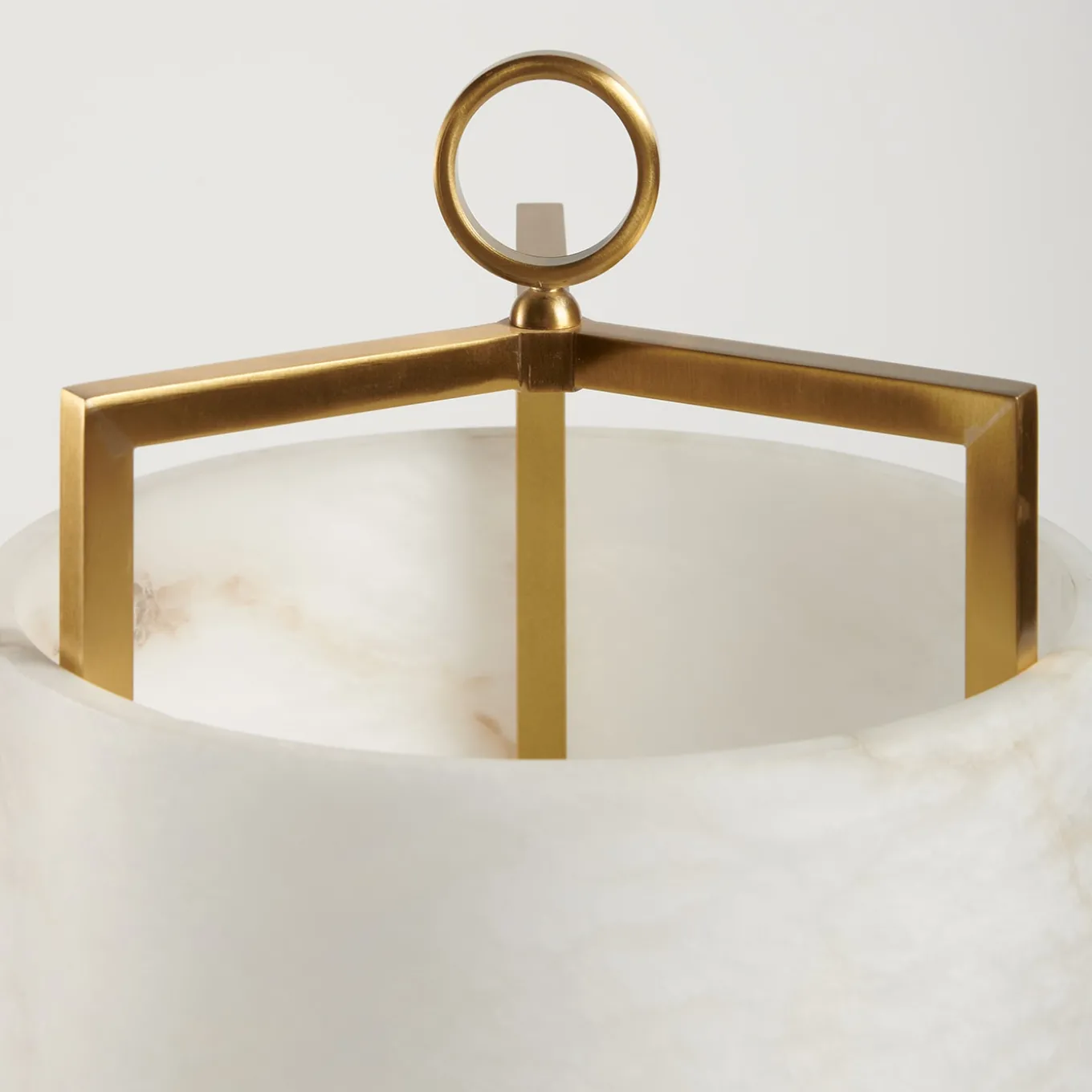 Lanterna Lampada da tavolo in alabastro bianco e ottone satinato