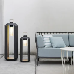 Lanterna ricaricabile da esterno Cube grande bronzo e oro