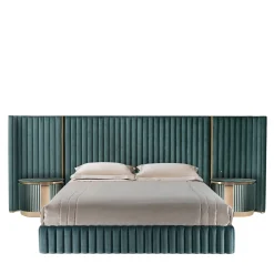 Leonardo Letto in Tessuto Blu-Verde e Acciaio Dorato