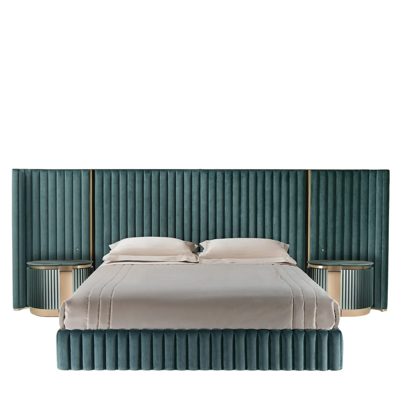 Leonardo Letto in Tessuto Blu-Verde e Acciaio Dorato