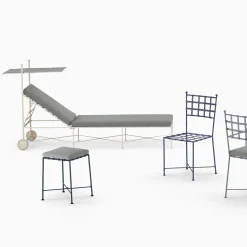 Lettino a rotelle Club in ferro battuto bianco