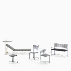 Lettino a rotelle Club in ferro battuto bianco