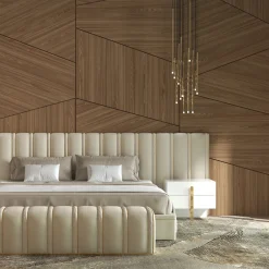 Letto Big Flare con testata in velluto