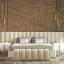 Letto Big Flare con testata in velluto