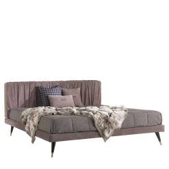 Letto Highlander in Pelle Nabuk Malva e Bordeaux