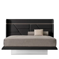 Letto in pelle nera Brera e legno di acero