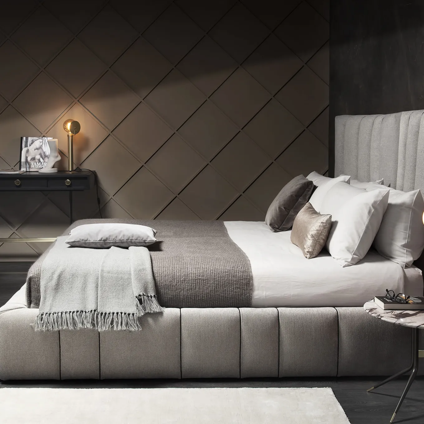 Letto in Tessuto Grigio Italo