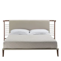 Letto matrimoniale Dolfin in pelle beige e legno