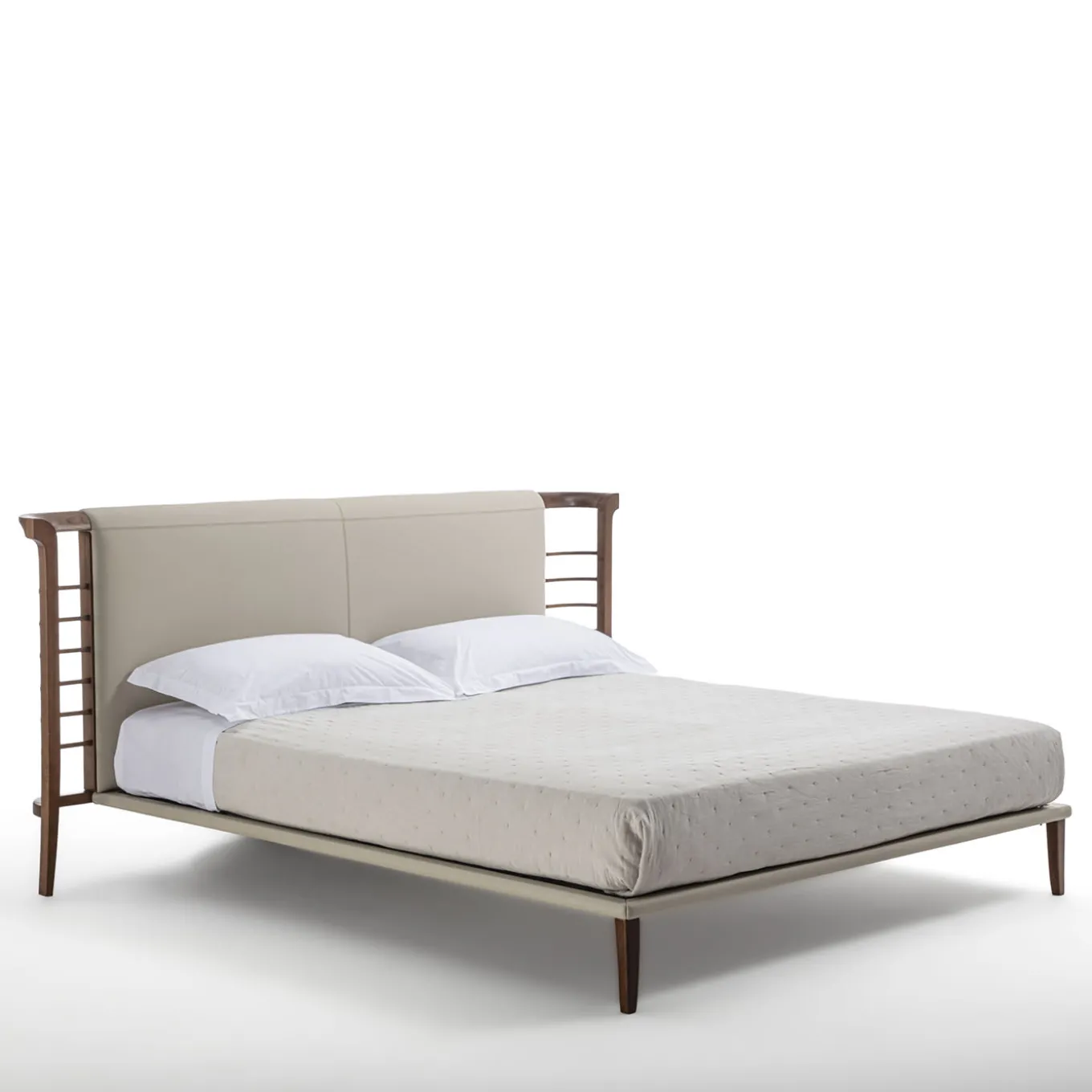 Letto matrimoniale Dolfin in pelle beige e legno