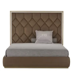 Letto Matrimoniale Elegance in Pelle Marrone e Sicomoro