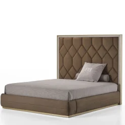 Letto Matrimoniale Elegance in Pelle Marrone e Sicomoro