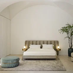 Letto matrimoniale in tessuto verde salvia canalizzato Ibisco