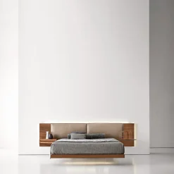 Letto matrimoniale York Soft in pelle stone e noce canaletto