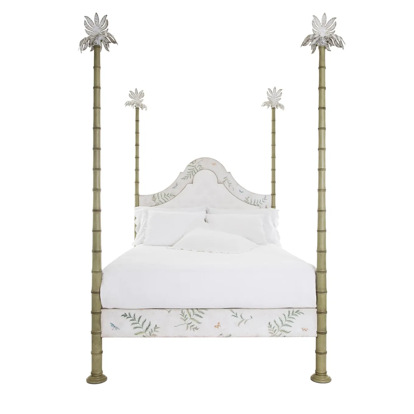 Letto Roma Apple Green Bamboo con felci e farfalle