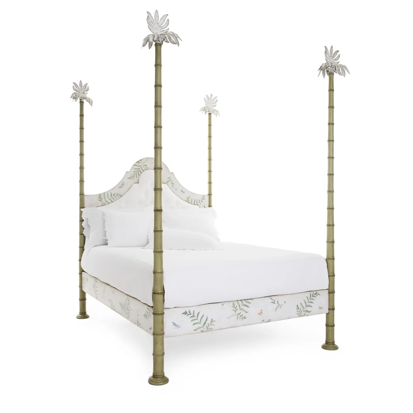 Letto Roma Apple Green Bamboo con felci e farfalle