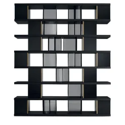 Libreria in Legno Nero con Dettagli in Bronzo