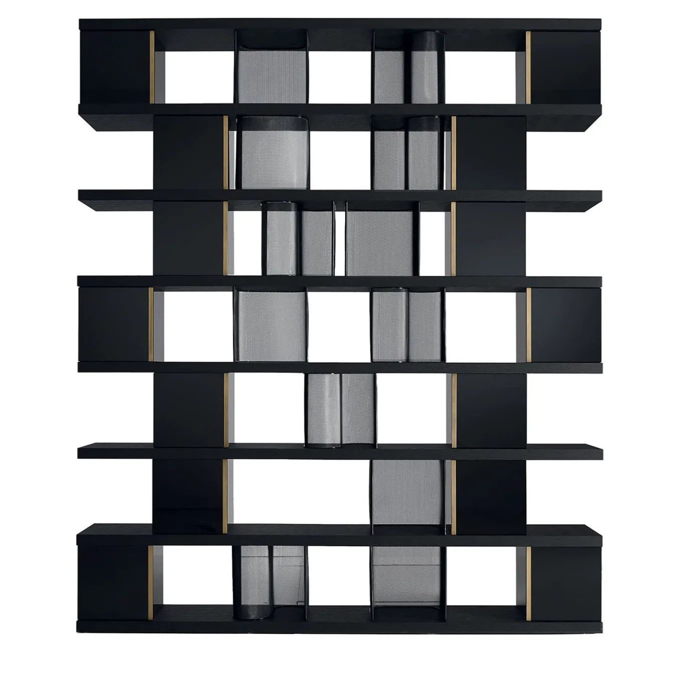 Libreria in Legno Nero con Dettagli in Bronzo