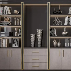 Libreria Nera e Marrone con Porte in Eucalipto della Collezione Studio Privè