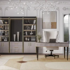 Libreria Nera e Marrone con Porte in Eucalipto della Collezione Studio Privè