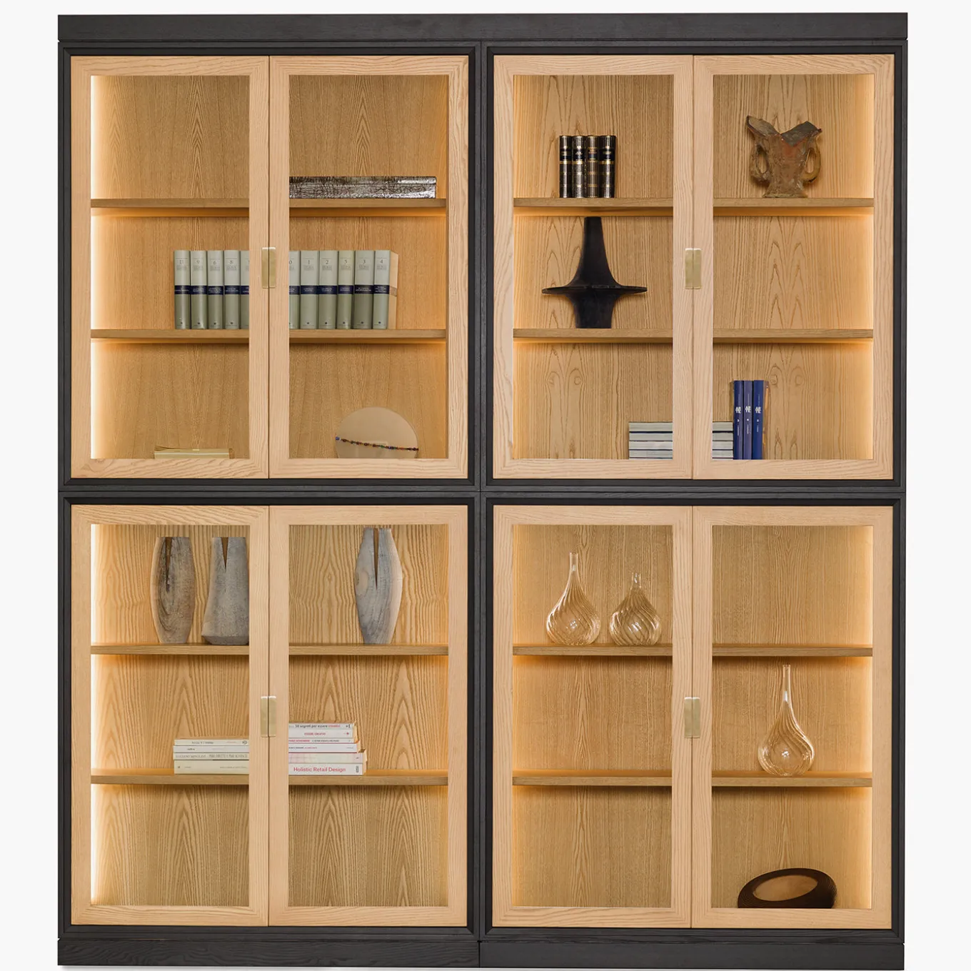 Libreria Novecento in Legno di Frassino a Quattro Ante in Vetro