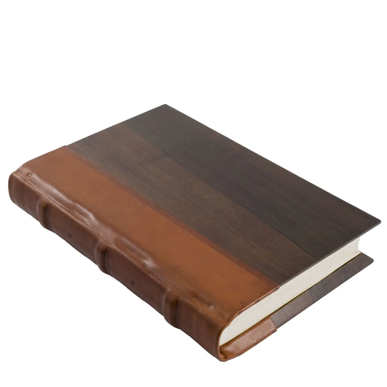 Libro con dorso in pelle e legno antico cucito a mano