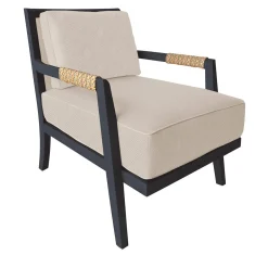 Lounge Chair Dan in pelle beige e legno di frassino nero